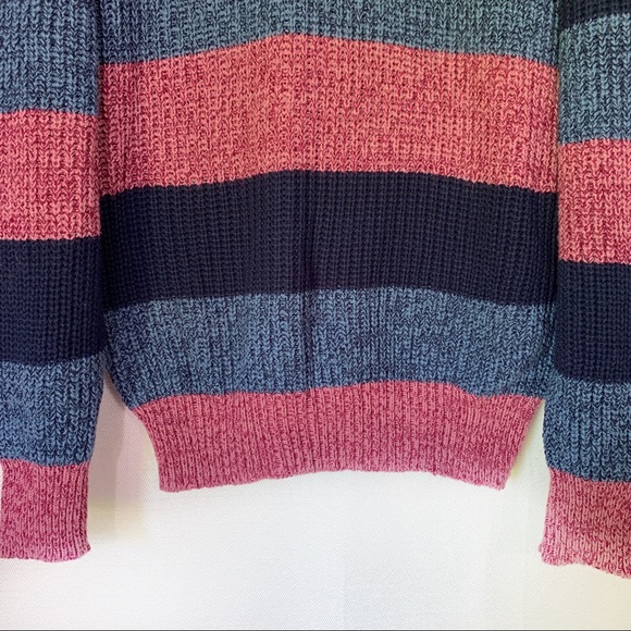 Vintage Blue Red Crewneck Cable Knit Sweater L - Picture 4 of 6